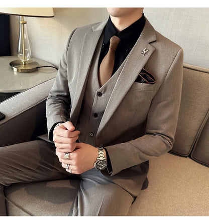 High-quality, fashionable, stylish and versatile British and Korean style slim-fit men's casual solid-color business suit three-
