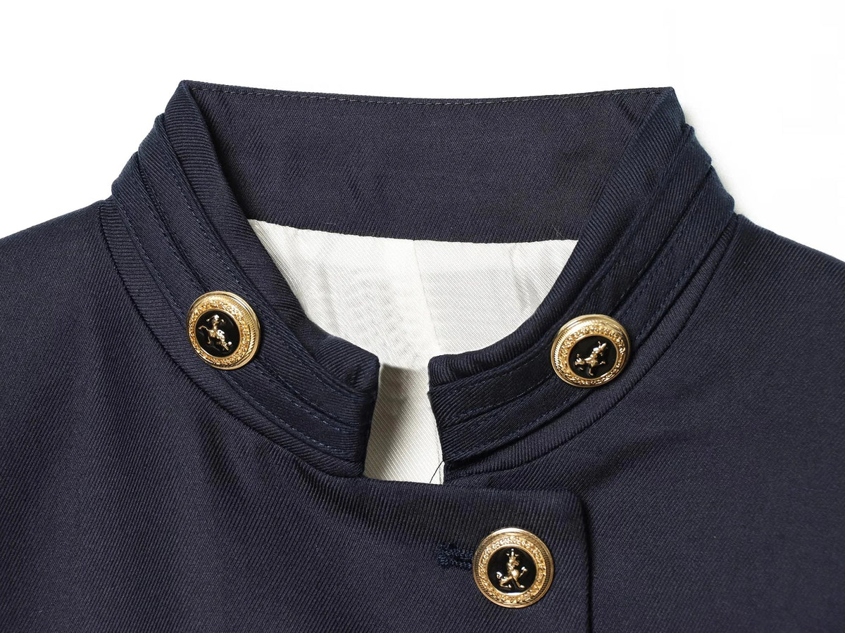 Elegant Casual Chic Women Blazer NavyBlue Buttons Stand Collar Slim Blazer Fashion 2026 Spring Summer Office Lady Blazer