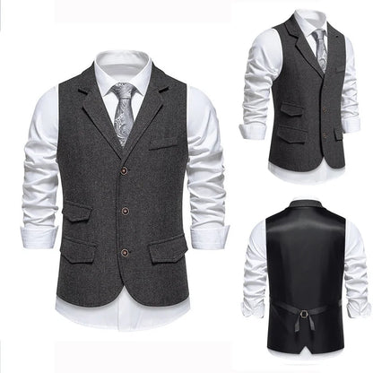 Men's Waistcoat Herringbone Tweed Slim Fit Wool Blend Formal Vest for Wedding