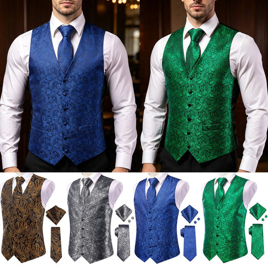 Men's Suit Vest Set Paisley Jacquard Single Breasted 4-Piece Wedding & Banquet