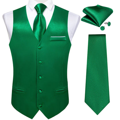 Men's Satin Suit Vest Set with Tie Handkerchief and Cufflinks for Wedding and Prom