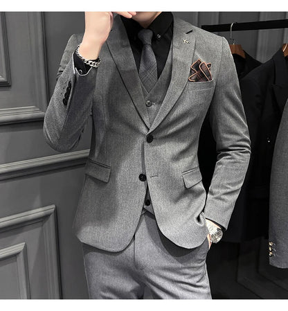 Men's Slim Fit 3-Piece Suit – Solid Color, Smart Casual & Wedding