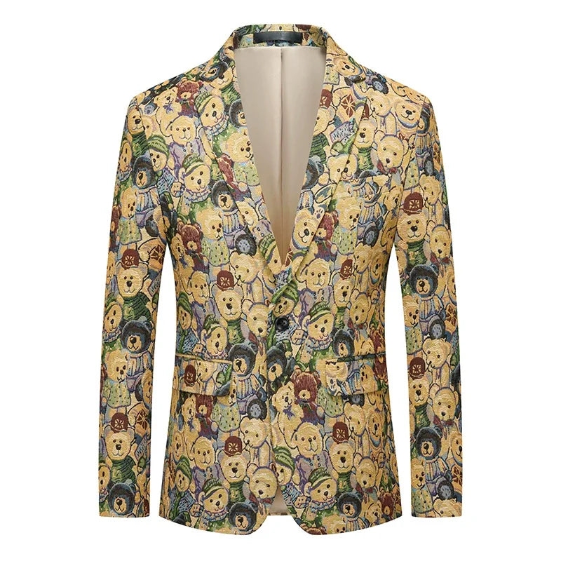 Men's Jacquard Blazer Slim Fit Single Breasted Smart Casual & Formal Wedding Jacket