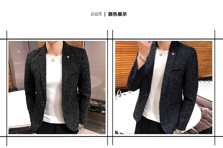 Blazer New Boutique Men's Solid Color British Style Fashion Casual Business Job Interview Gentleman Party Best Man Dress Suit
