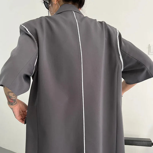 2025 Summer New Women Blazer Notched Collar Short Sleeved Double Breasted Contrast Color Fashion High-End Thin Coat HK13505