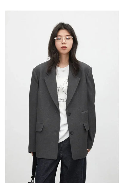 Fashion Women Blazers Loose Casual Design Bow Embossed Office Ladies Suit Jacket Gray Spring Autumn 2026 Female Coat