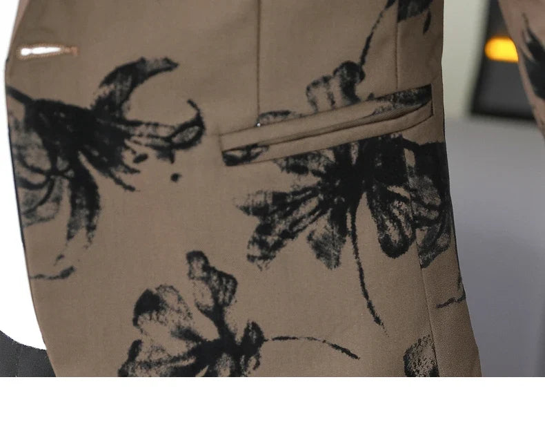 Blazer Men's Fashion Gentleman Business Outdoor Travel Print Wedding Slim-fit Korean Trend Handsome Youth Casual Blazer