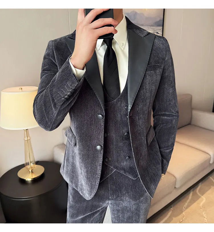 Men's Slim Fit 3-Piece Suit – Smart Casual & Wedding Formal Set