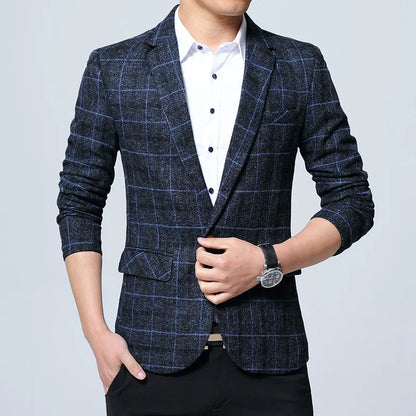 New Men's Blazers Spring Autumn Outerwear Classic British Plaid Suit Jacket Men Clothing Slim Business Casual Blazer Coat 5XL