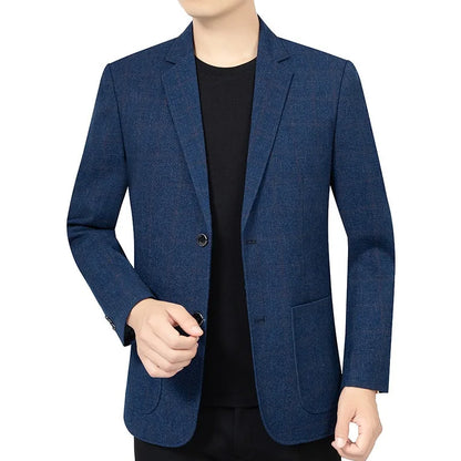 KIDWHXR Spring Autumn Men Suit Coat Fashion Plaid Turn Down Collar Man Blazer Non-ironing Business Casual Mlae Slim Jacket