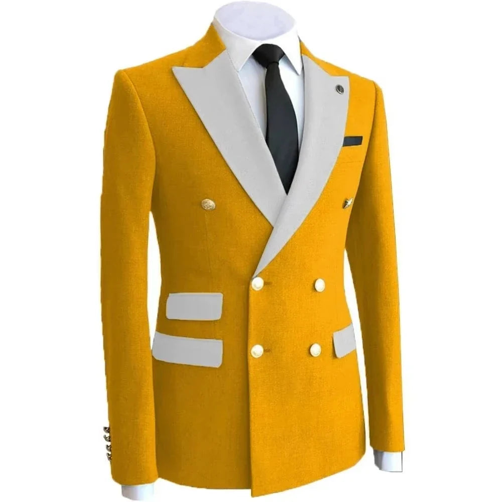 Red Wedding Men's Suits Blazer Tuxedo Jacket Formal Costume Double Breasted Coat Bridegroom Business Groom Wear Homme Party XS-6