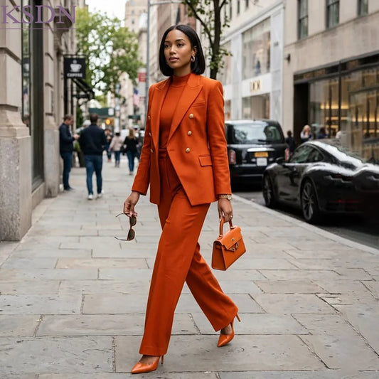 Lightweight Women's Suits Solid Color Double Breasted Peak Lapel Blazer Business 2 Piece Jacket Pants Fashion Modern Outfits