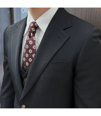 ( Jacket+Vest+Pants ) ltalian Style Luxury High-end Fashion Solid Color Mens Business Slim Suit 3Piece Set Groom Wedding Tuxedo