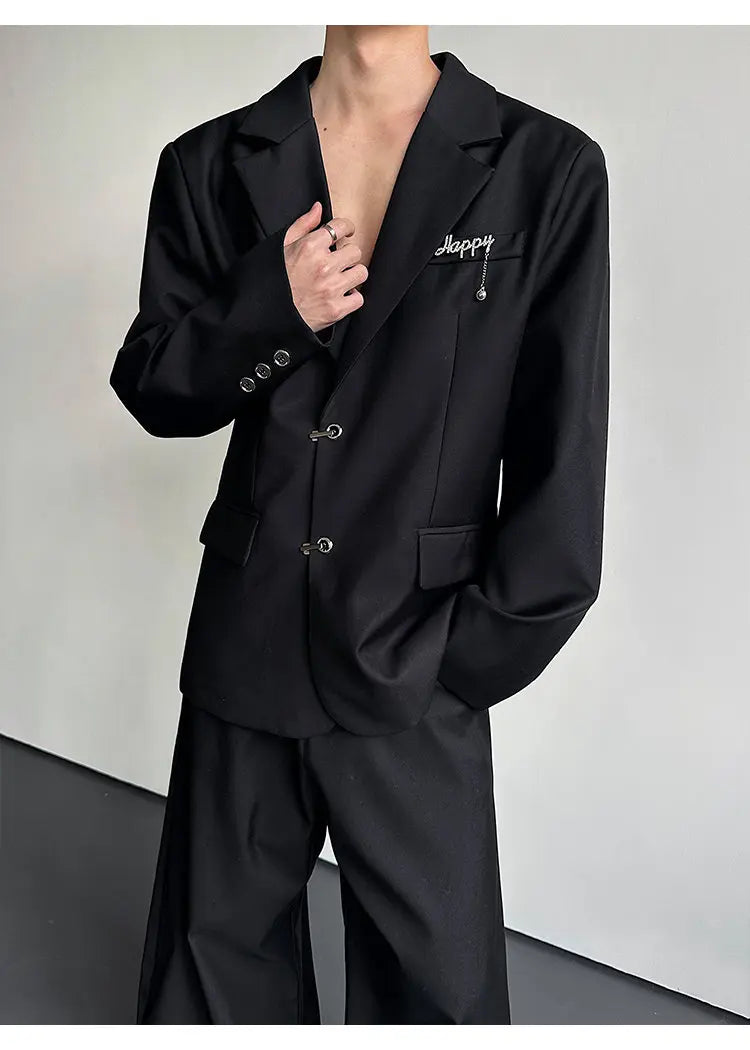 Spring Fashion Metal Buckle Decorate Solid Color Blazer Coat Men's Elegant Temperament Luxury Casual Male Clothes JY6115