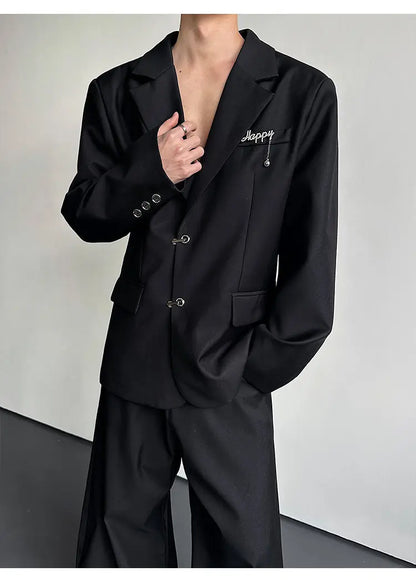 Spring Fashion Metal Buckle Decorate Solid Color Blazer Coat Men's Elegant Temperament Luxury Casual Male Clothes JY6115