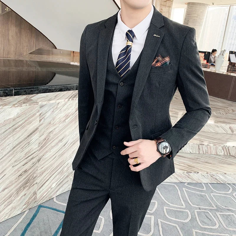 Men's 3-Piece Formal Suit Slim Fit Blazer Vest Pants for Wedding Business Smart Casual
