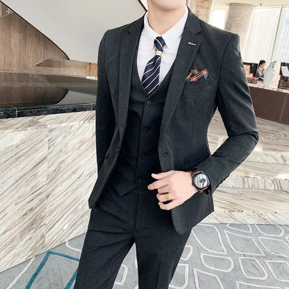 Men's 3-Piece Formal Suit Slim Fit Blazer Vest Pants for Wedding Business Smart Casual