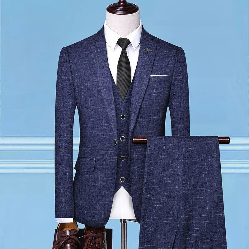 British Style 3-Piece Suit Set - High-Quality Men's Fashion Wedding Banquet European American Look with Jacket Vest Trousers