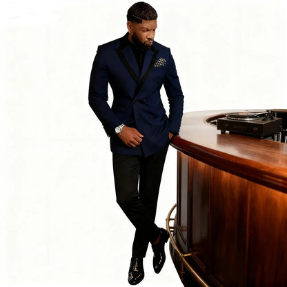Men's Double-breasted Tailored Tuxedo White Personalized Peak Lapel Slim Fit Groomsmen Smoking Suit Casual Outfit Set