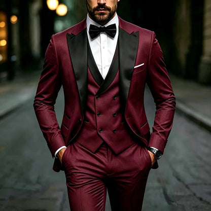 Fashion Men's Premium Solid Color Slim Fit Business Formal Suit Set, Perfect for Groom, Office, Wedding, Groomsman & Work Wear