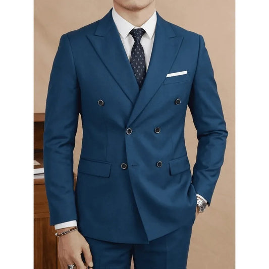 Men's Double Breasted Suit 2-Piece Slim Fit Formal Blazer & Pants Set for Wedding & Business