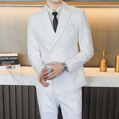 Men's Double-Breasted Suit Jacket and Trousers – Formal Business & Wedding 2-Piece Set