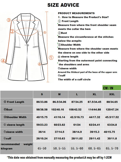 Elegant mid-length black womens blazer for autumn and winter simple one-button design with a slimming drape effect suitable for commuting