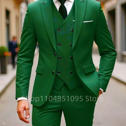 High Quality Men Wedding Suits Fashion Male Business Social Dance Party Dress Peak Lapel Blazers Pants with Vest for Party Prom