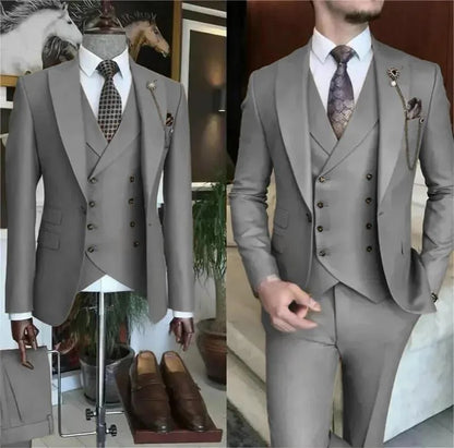 Fashion New Men's Formal Business/Wedding Groom Suits Solid 3 Pieces Men Suits Peak Lapel Single Breasted Blazer Vest Trousers