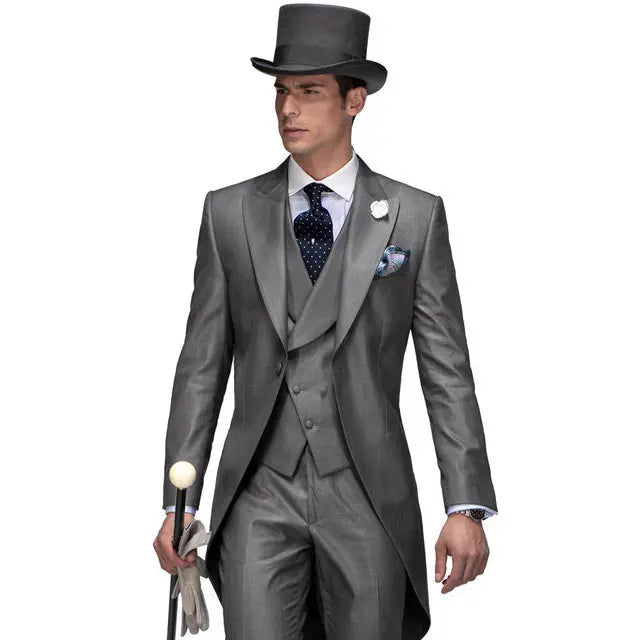 3 Pieces Blazer Vest Pant Black Long TailcoatSolid Suits for Men Party Slim Wedding Tuxedos Fashion Mens Foraml Business Suits S