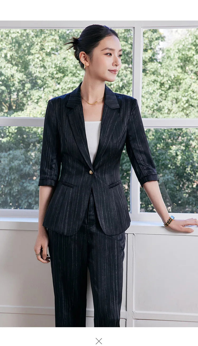 Elegant Women 2025 Spring Summer Professional Suit OL Business Interview Manager Commuting Work Wear Blazer And Pants Sets