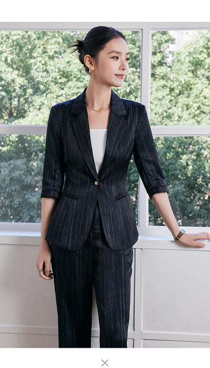 Elegant Women 2025 Spring Summer Professional Suit OL Business Interview Manager Commuting Work Wear Blazer And Pants Sets