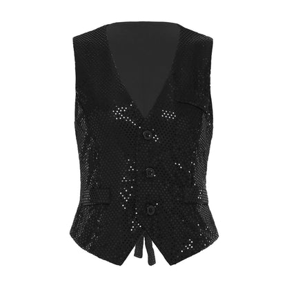 Womens Sleeveless Vests Nightclub Party Tops Sequined Waistcoat Clubwear Music Festival Vest 60s Disco Rave Jazz Dance Cosutme