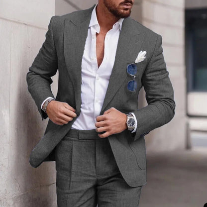 Men's 2-Piece Linen Suit – Slim Fit Notch Lapel Blazer & Trousers for Wedding, Business & Formal Occasions