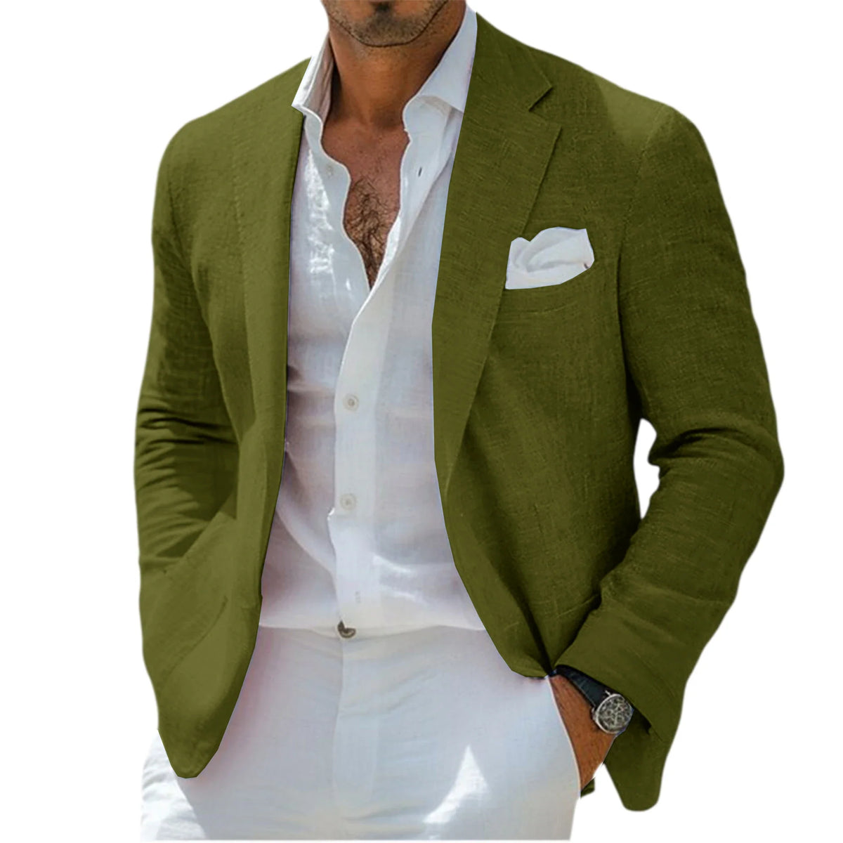 Men's Linen Blazer Notched Lapel Casual Business Sport Coat Slim Fit Breathable Wrinkle-Resistant Wedding Business Tuxedo Jacket