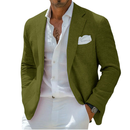 Men's Linen Blazer Notched Lapel Casual Business Sport Coat Slim Fit Breathable Wrinkle-Resistant Wedding Business Tuxedo Jacket