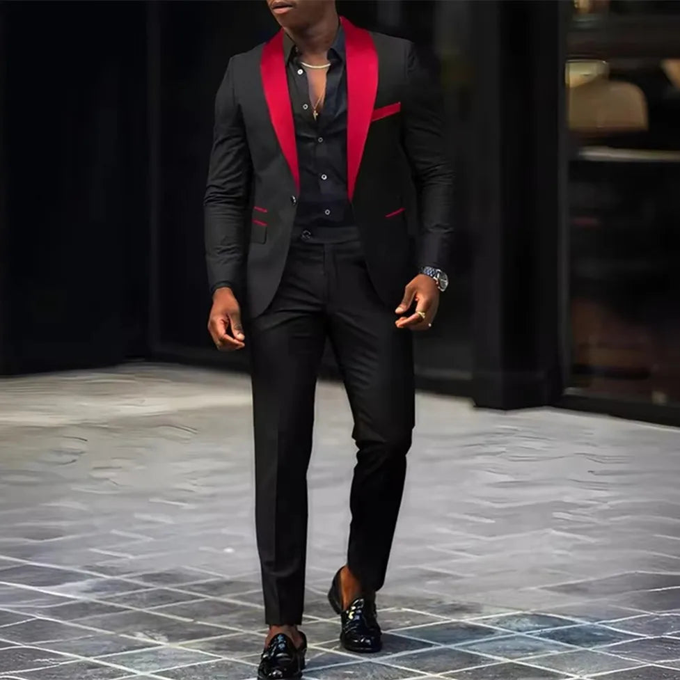 Ensemble 2 pièces pour homme, costume de mariage ou d'affaires, veste à un bouton et pantalon, ensemble veste slim fit