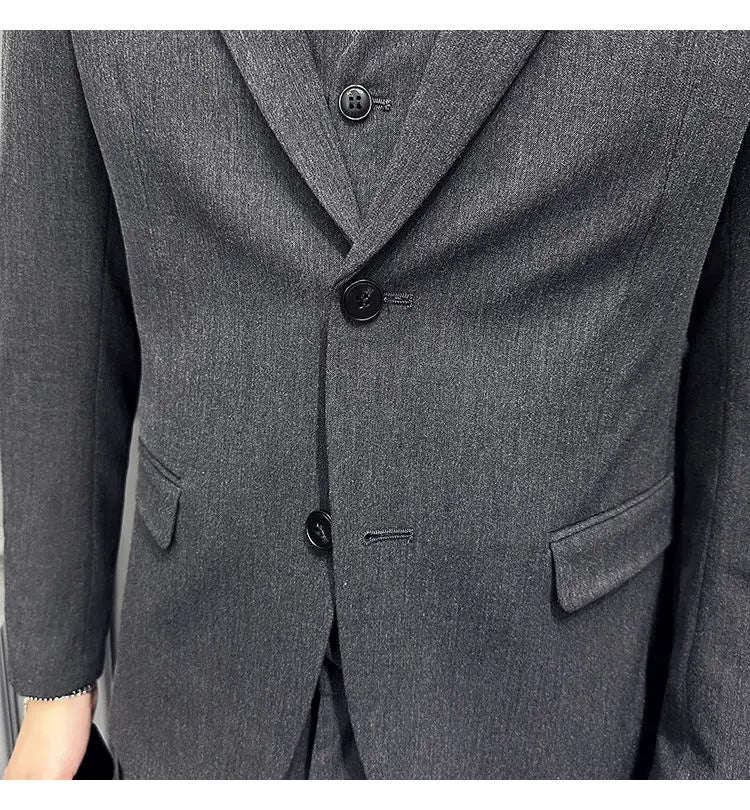 Men's 3 Piece Suit Set Double‑Button Slim Fit Solid Color Business Casual Wedding Party Jacket Vest Pants Formal Outfit for Men