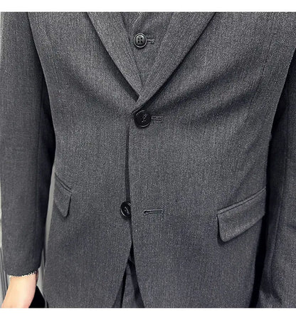 Men's 3 Piece Suit Set Double‑Button Slim Fit Solid Color Business Casual Wedding Party Jacket Vest Pants Formal Outfit for Men