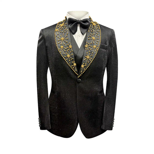 M25990 Sparkling Men Suits 2 Pieces Business Blazer Pants One Button Sequin Pearls Wedding Groom Work Wear Party Customized New