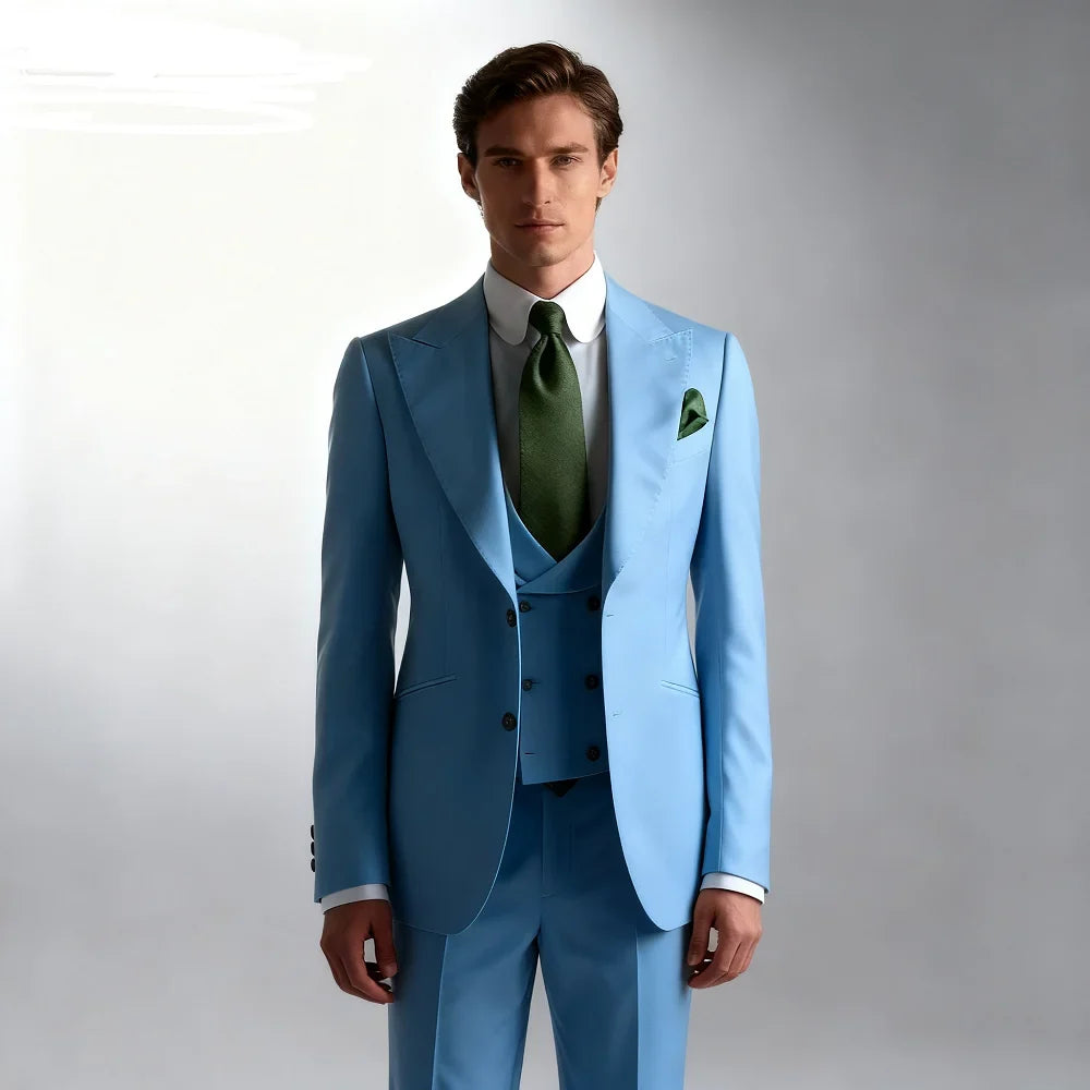 Solid White Men Suits 3 Pieces Tuxedo Jacket with Lapel And Pocket for Birthday Wedding Office Work Jacket Vest Pant