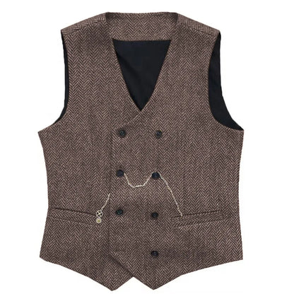 Men's Herringbone Suit Vest Double Breasted Waistcoat for Weddings and Business
