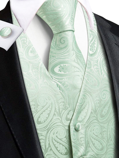 Men's Paisley Waistcoat Set – Single Breasted Vest with Matching Tie for Weddings and Formal Events