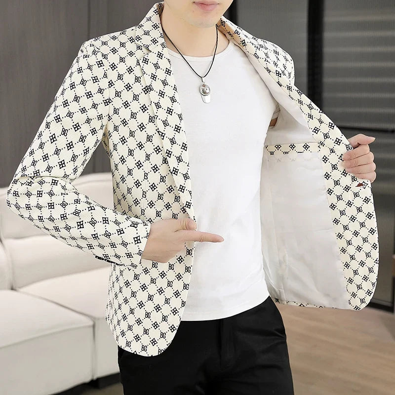 Blazer Men's Fashion Outdoor Travel Gentleman Wedding Slimming Business Versatile Letter Youth Casual Korean Formal Wear Blazer