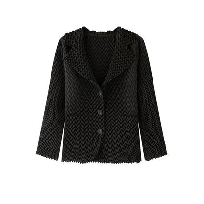 Pleats Original High-end Simple Solid Wave Pleated Small Suit Casual Versatile Long-sleeved Short Jacket Female Spring