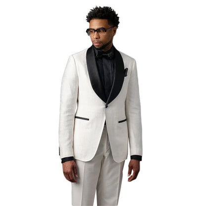 Jacquard Men's Suit 2 Pieces Blazer Pants One Button Black Sheer Lapel Business Slim Fit Formal Wedding Groom Costume Homme