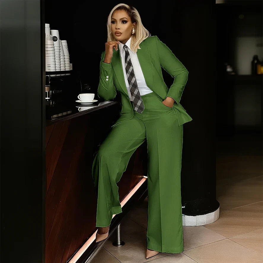White Women's Suits Modern Formal Fashion Single-breasted Peak Lapel Two Pieces (Jacket+Pants) Office Lady Simple Set