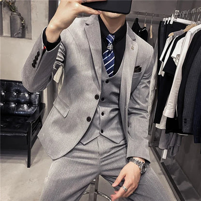 Men's 3-Piece Formal Suit Slim Fit Blazer Vest Pants for Wedding Business Smart Casual