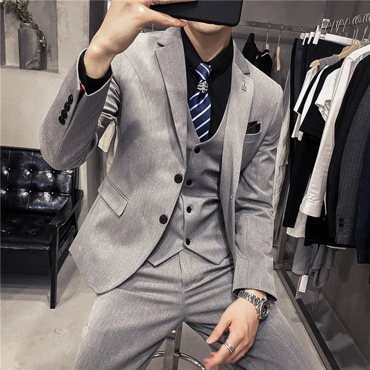 Men's 3-Piece Formal Suit Slim Fit Blazer Vest Pants for Wedding Business Smart Casual