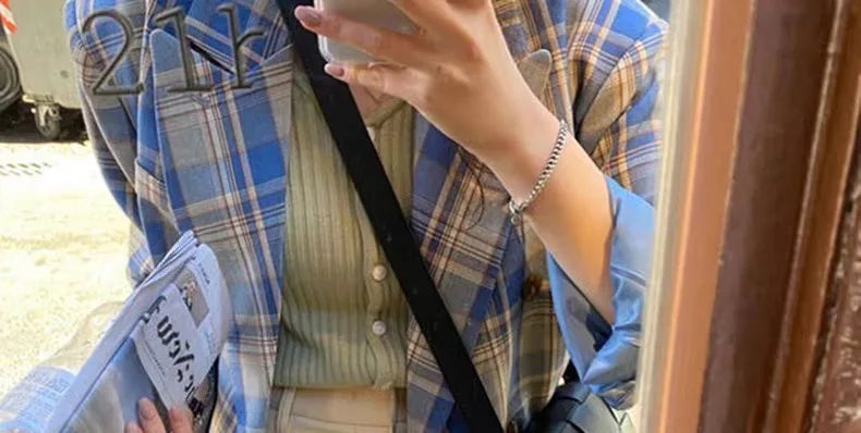Spring Autumn 2024 British Style Women's Long Sleeve Loose Casual Plaid Jacket Elegant Outerwear Top Trendy Commute Wind